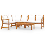 5 Piece Garden Lounge Set with Cushion Cream Solid Acacia Wood - Side View