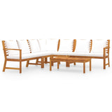6 Piece Garden Lounge Set with Cushion Cream Solid Acacia Wood - Front View
