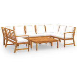 9 Piece Garden Lounge Set with Cushion Cream Solid Acacia Wood - Front View