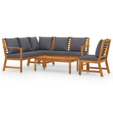 5 Piece Garden Lounge Set with Cushion Solid Acacia Wood - Front View