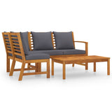 4 Piece Garden Lounge Set with Cushion Solid Acacia Wood - Front View