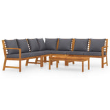 6 Piece Garden Lounge Set with Cushion Solid Acacia Wood - Front View