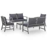 5 Piece Garden Lounge Set with Cushion Solid Acacia Wood Grey - Front View