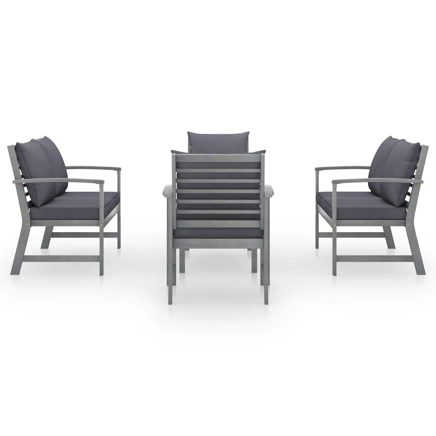 5 Piece Garden Lounge Set with Cushion Solid Acacia Wood Grey