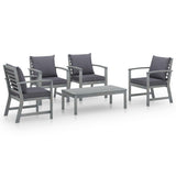 5 Piece Garden Lounge Set with Cushion Solid Acacia Wood Grey - Front View