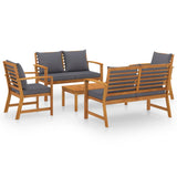 5 Piece Garden Lounge Set with Cushion Solid Acacia Wood - Front View