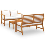 3 Piece Garden Lounge Set with Cushion Solid Acacia Wood - Front View