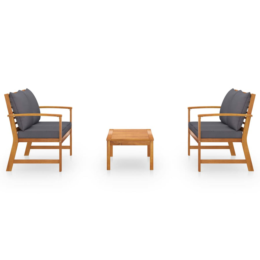 3 Piece Garden Lounge Set with Cushion Solid Acacia Wood