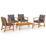 5 Piece Garden Lounge Set with Cushion Solid Acacia Wood - Front View