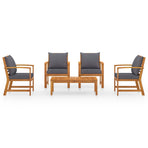 5 Piece Garden Lounge Set with Cushion Solid Acacia Wood