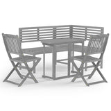 4 Piece Bistro Set Solid Acacia Wood Grey - Front View
