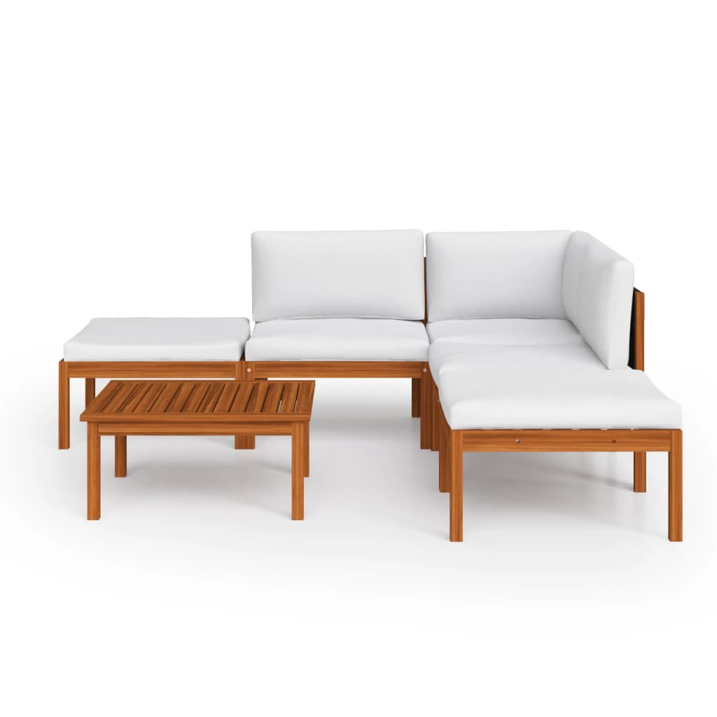 6 Piece Garden Lounge Set with Cushions Cream Wood Acacia&Rope