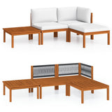 4 Piece Garden Lounge Set with Cushions Cream Wood Acacia&Rope - Front View