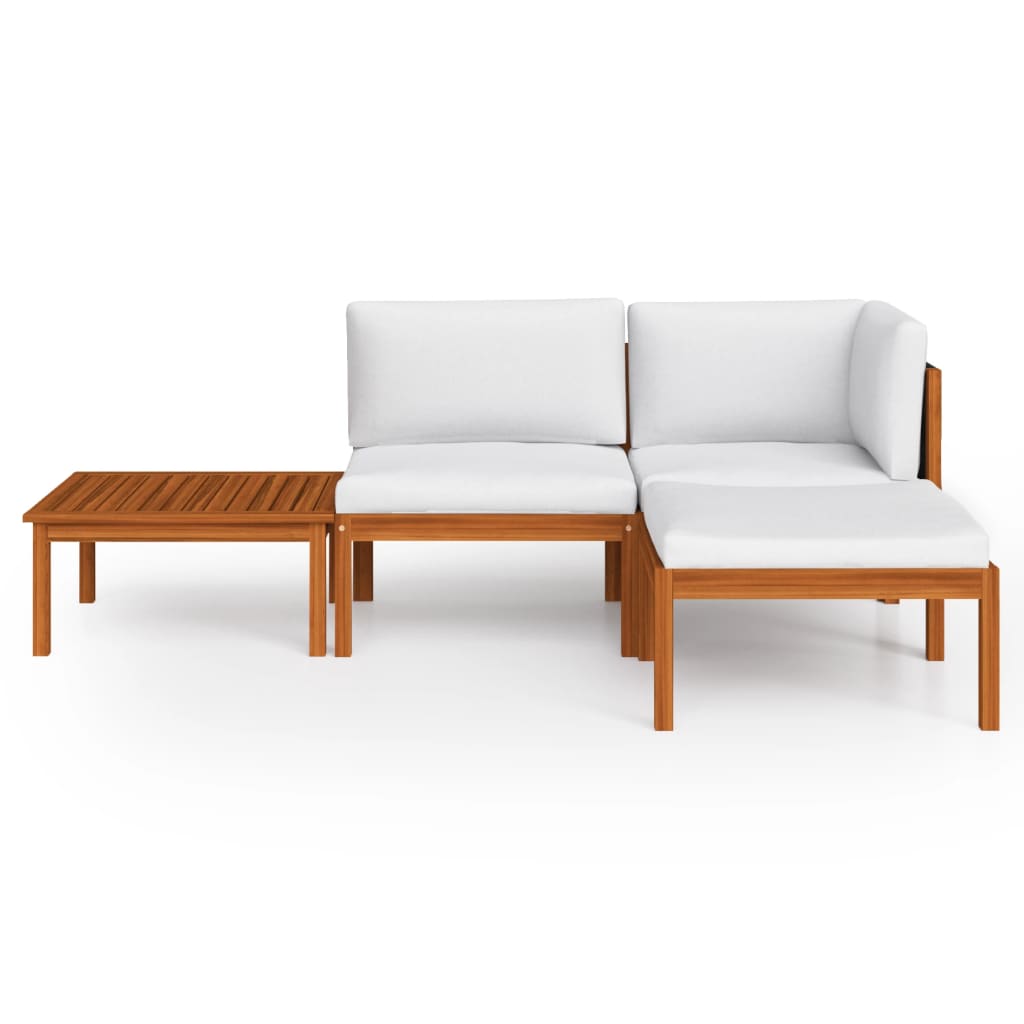 4 Piece Garden Lounge Set with Cushions Cream Wood Acacia&Rope