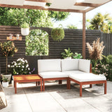 4 Piece Garden Lounge Set with Cushions Cream Wood Acacia&Rope