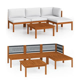 5 Piece Garden Lounge Set with Cushions Cream Wood Acacia&Rope