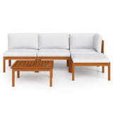 5 Piece Garden Lounge Set with Cushions Cream Wood Acacia&Rope - Side View