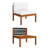 5 Piece Garden Lounge Set with Cushions Cream Wood Acacia&Rope