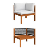 5 Piece Garden Lounge Set with Cushions Cream Wood Acacia&Rope