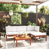 5 Piece Garden Lounge Set with Cushions Cream Wood Acacia&Rope