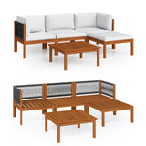 5 Piece Garden Lounge Set with Cushions Cream Wood Acacia&Rope - Front View