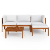 5 Piece Garden Lounge Set with Cushions Cream Wood Acacia&Rope - Side View