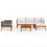 6 Piece Garden Lounge Set with Cushions Cream Wood Acacia&Rope