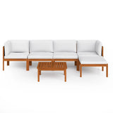 6 Piece Garden Lounge Set with Cushions Cream Wood Acacia&Rope