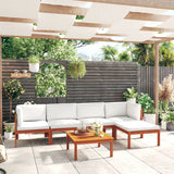 6 Piece Garden Lounge Set with Cushions Cream Wood Acacia&Rope