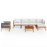 7 Piece Garden Lounge Set with Cushions Cream Wood Acacia&Rope