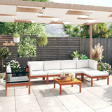 7 Piece Garden Lounge Set with Cushions Cream Wood Acacia&Rope