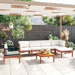 7 Piece Garden Lounge Set with Cushions Cream Wood Acacia&Rope