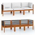 3-Seater Garden Sofa with Cushion Wood Acacia&Rope