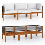 3-Seater Garden Sofa with Cushion Wood Acacia&Rope - Front View