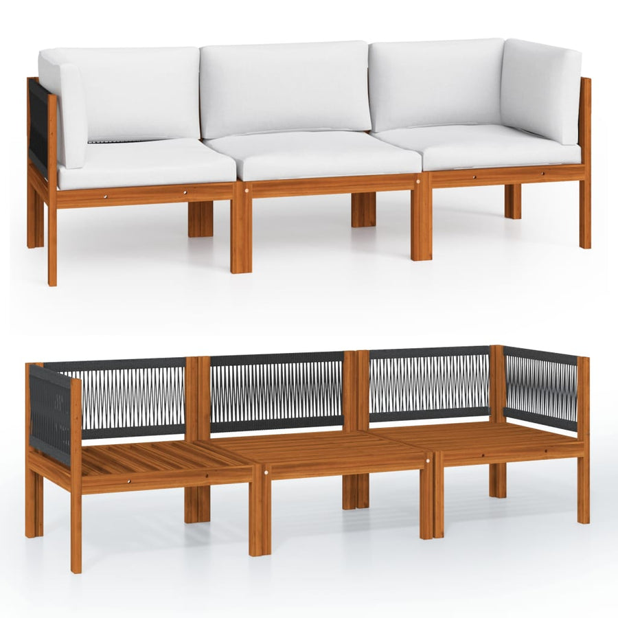 3-Seater Garden Sofa with Cushion Wood Acacia&Rope