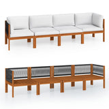 4-Seater Garden Sofa with Cushion Wood Acacia&Rope - Front View