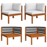 6 Piece Garden Lounge Set with Cushions Cream Wood Acacia&Rope