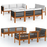 9 Piece Garden Lounge Set with Cushions Cream Wood Acacia&Rope