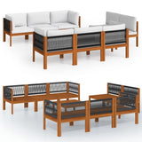 9 Piece Garden Lounge Set with Cushions Cream Wood Acacia&Rope - Front View