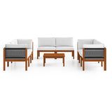 9 Piece Garden Lounge Set with Cushions Cream Wood Acacia&Rope