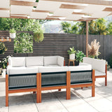9 Piece Garden Lounge Set with Cushions Cream Wood Acacia&Rope