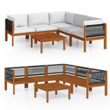 6 Piece Garden Lounge Set with Cushions Cream Wood Acacia&Rope - Front View