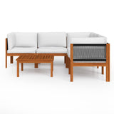 6 Piece Garden Lounge Set with Cushions Cream Wood Acacia&Rope