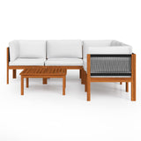 6 Piece Garden Lounge Set with Cushions Cream Wood Acacia&Rope - Side View