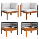 6 Piece Garden Lounge Set with Cushions Cream Wood Acacia&Rope