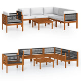 7 Piece Garden Lounge Set with Cushions Cream Wood Acacia&Rope - Front View