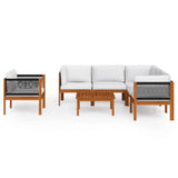 7 Piece Garden Lounge Set with Cushions Cream Wood Acacia&Rope