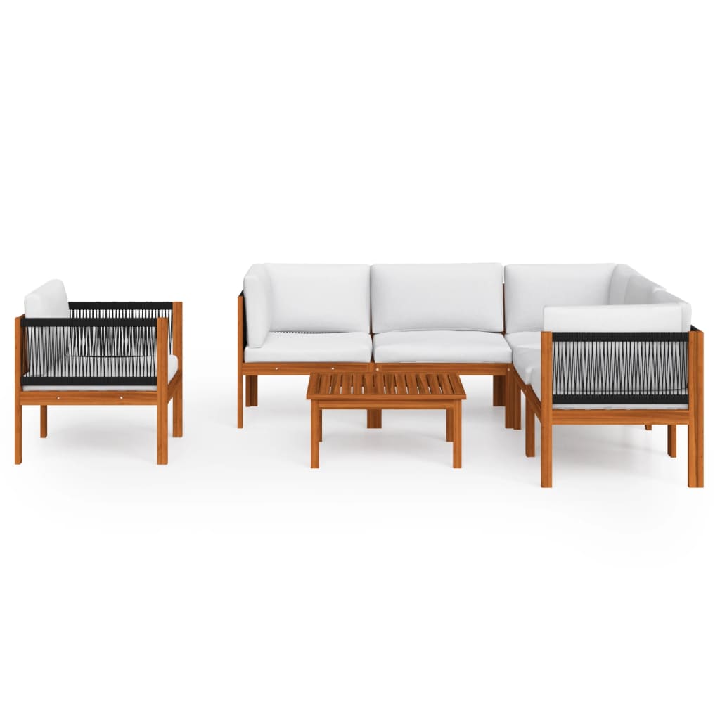 7 Piece Garden Lounge Set with Cushions Cream Wood Acacia&Rope