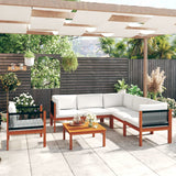 7 Piece Garden Lounge Set with Cushions Cream Wood Acacia&Rope