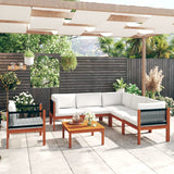 7 Piece Garden Lounge Set with Cushions Cream Wood Acacia&Rope